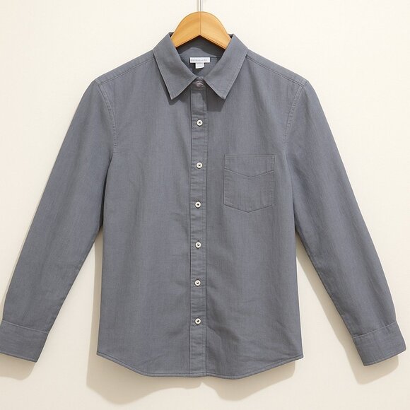 L.L.Bean Signature Women’s Classic Chambray Button Down Blouse 100% Cotton 14 - Picture 1 of 12
